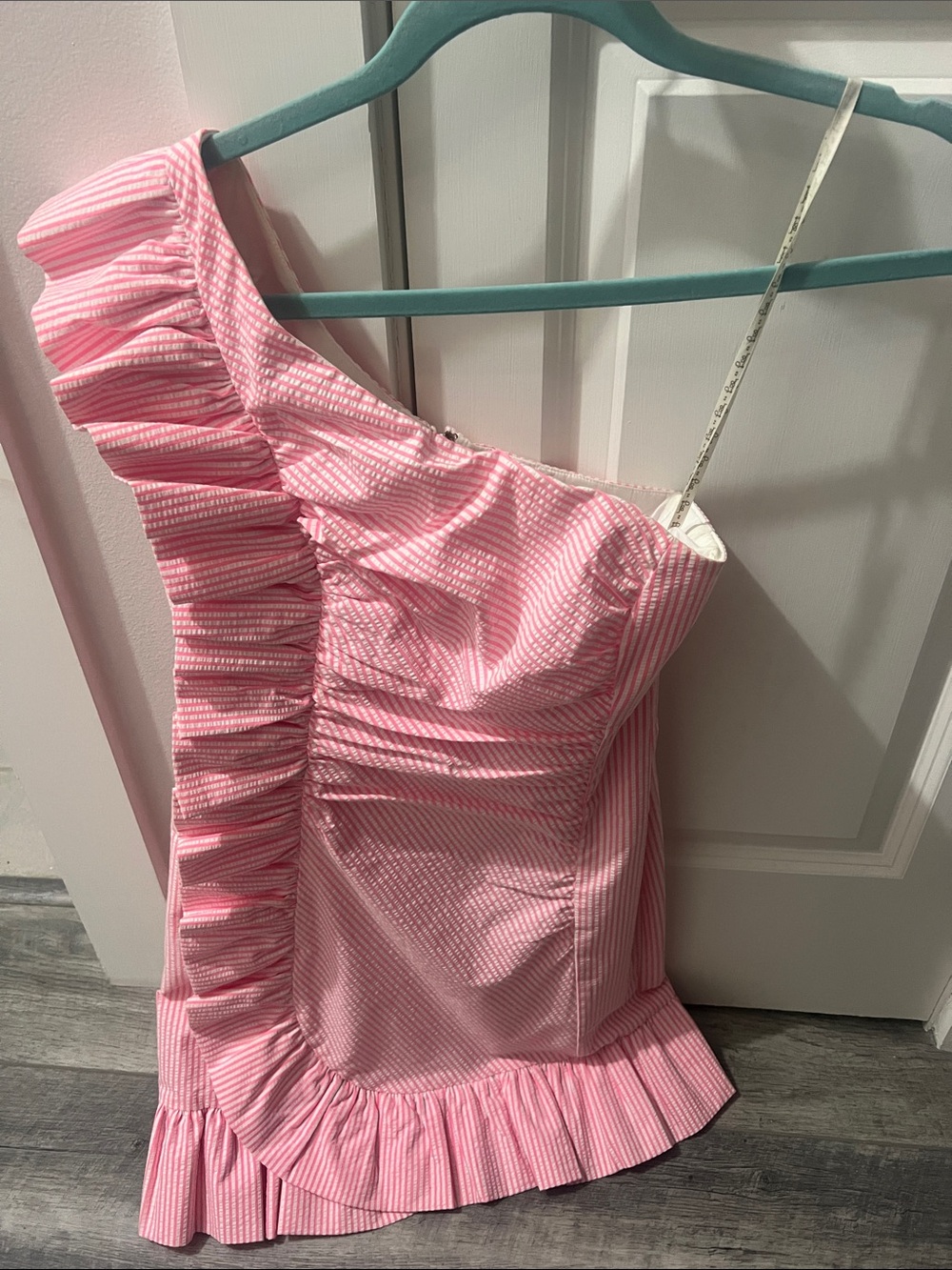 Lilly Pulitzer Tiffani mini dress Pink and white striped One-Shoulder Ruffle